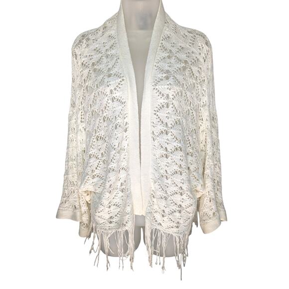 Wet Seal Crochet Fringe Open Front Cardigan One Size Fits All White - Picture 1 of 9